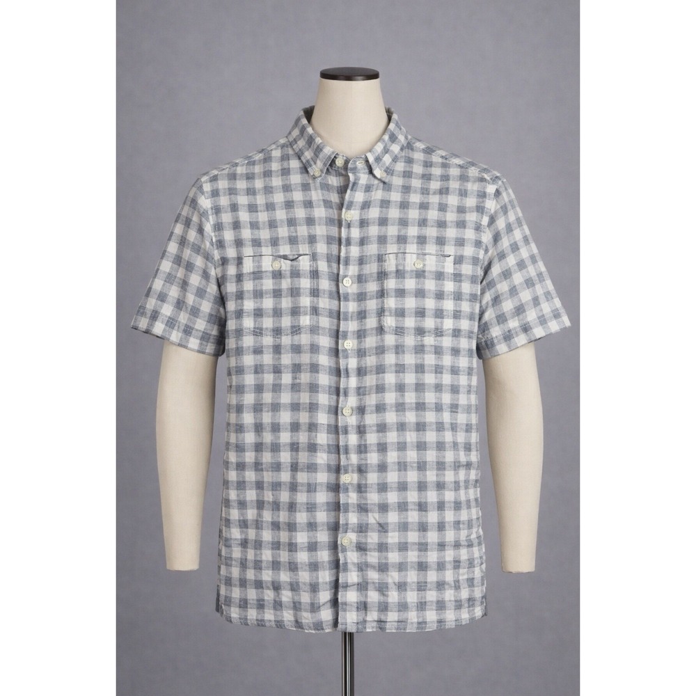 Grayers Clothiers Linen Blend‎ Shirt Men's Medium White Gray Check Short Sleeve